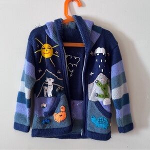 Source Unknown Kids Hooded Knit Jacket in Navy, Light Blue, Purple